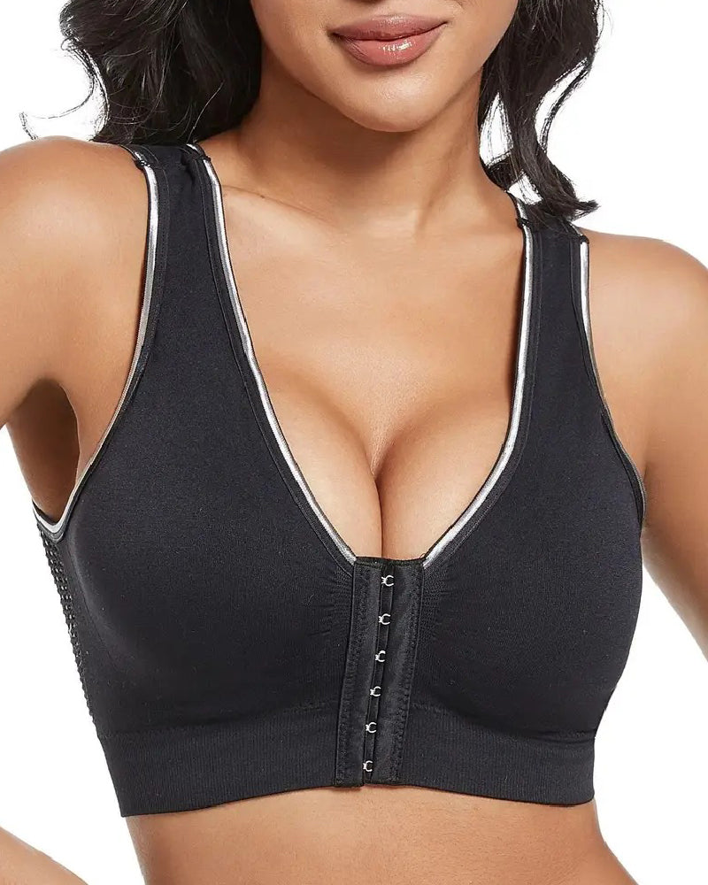 Sostén Deportivo Sin Aros para Mujer Talla Plus con Hebilla Frontal, Sólido, Transpirable y con Diseño Hueco