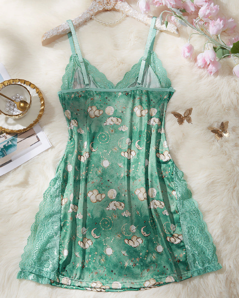 Camisón Midi Sexy con Encaje, Abertura, Moldeador, Lazo y Tirantes tipo Cami para Dormir