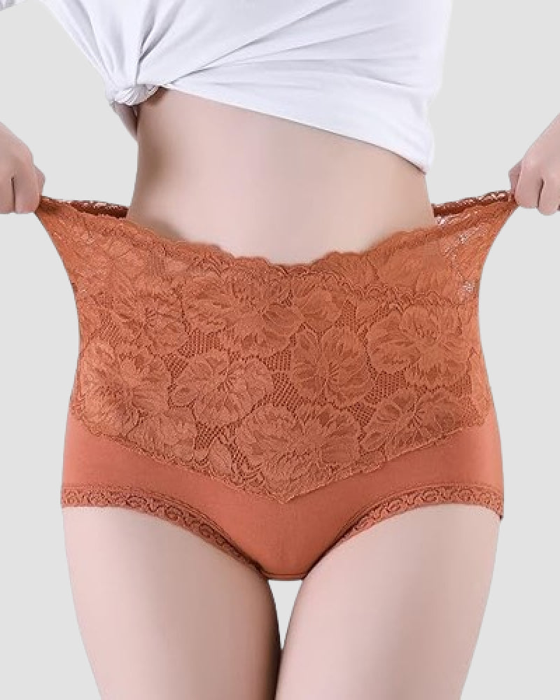 Bragas de encaje floral para mujer, con cintura alta en forma de V, control de abdomen, suaves y sexys