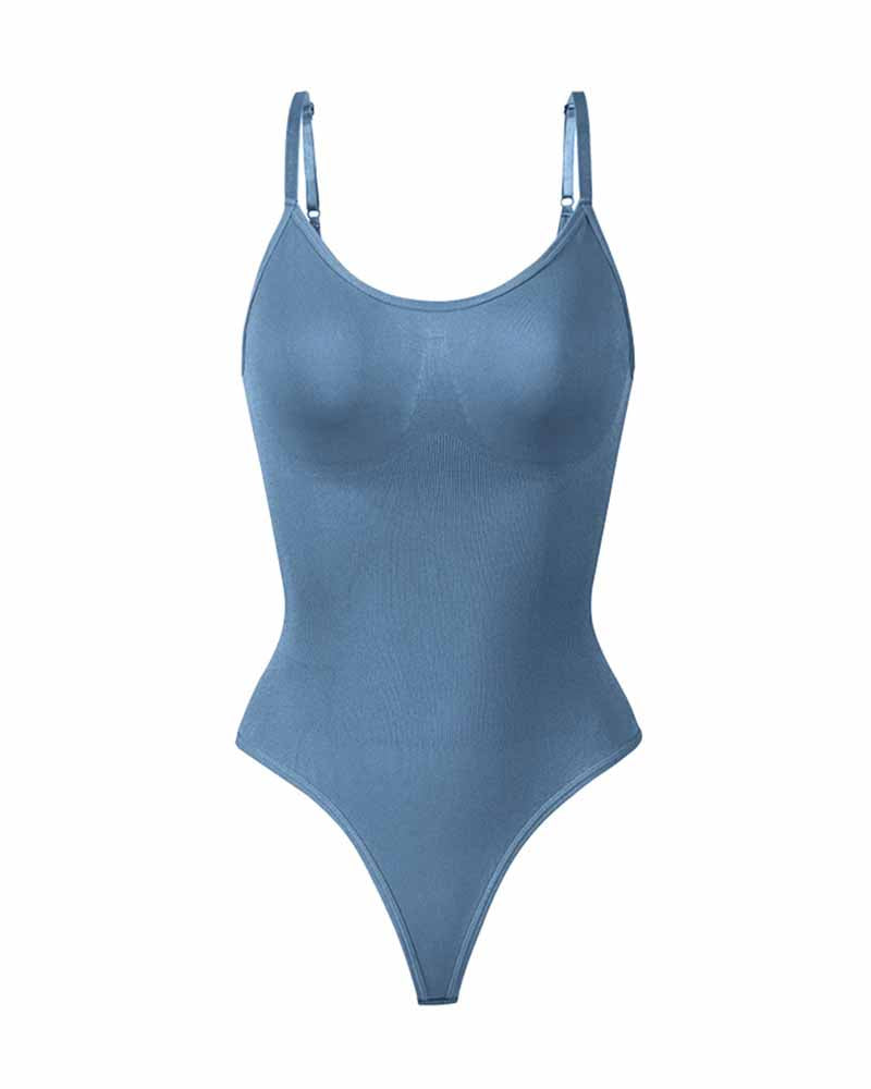 Top Body Shaper tipo Tank con Control de Abdomen, Sin Costuras, Cuello Redondo y Tanga