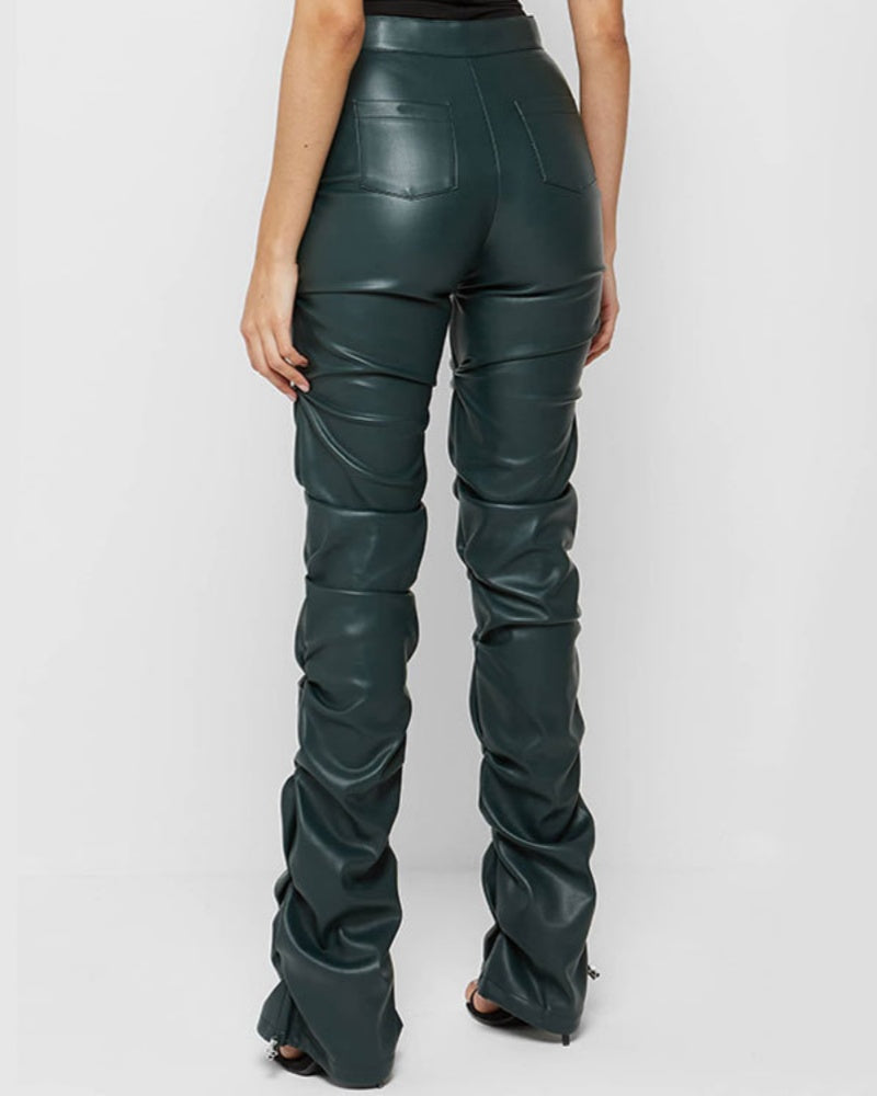 Pantalones Acampanados Plisados Personalizados de Cuero PU