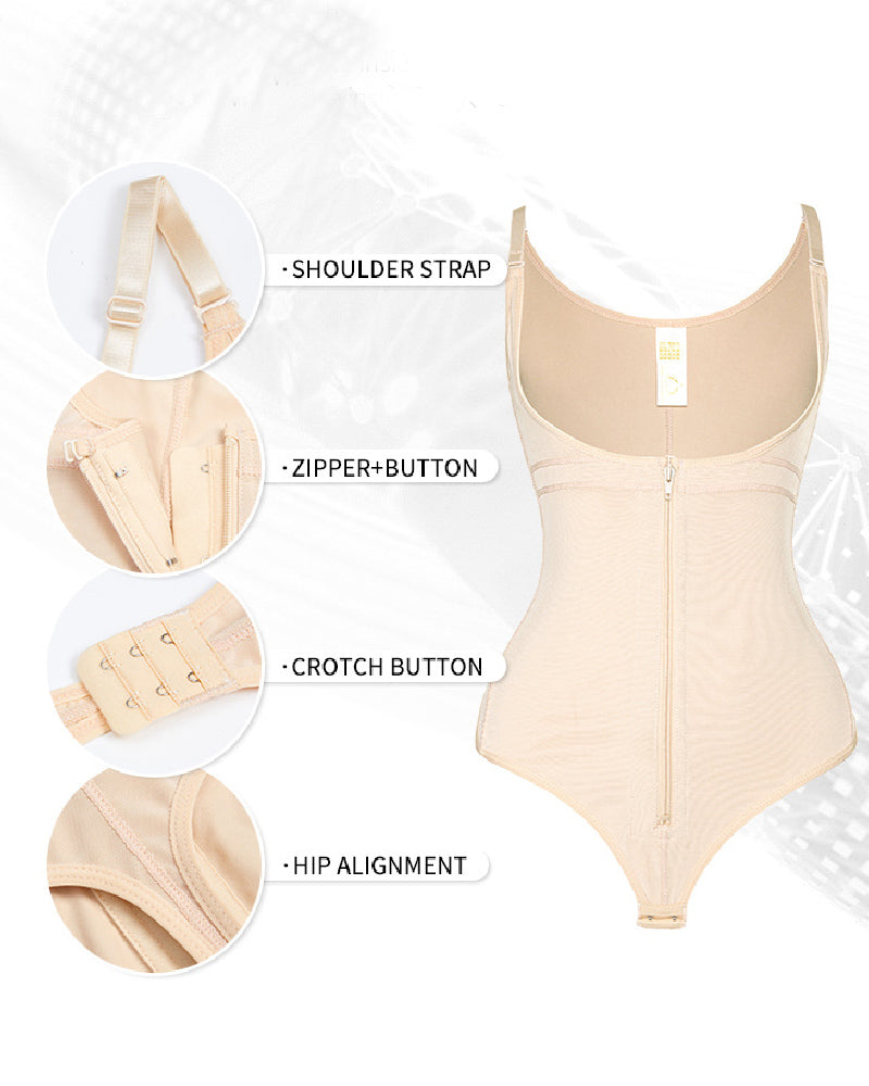 Moldeador de Cuerpo para Mujer con Control de Abdomen, Escote Abierto, Cierre de Cremallera, Tanga y Tallas Grandes