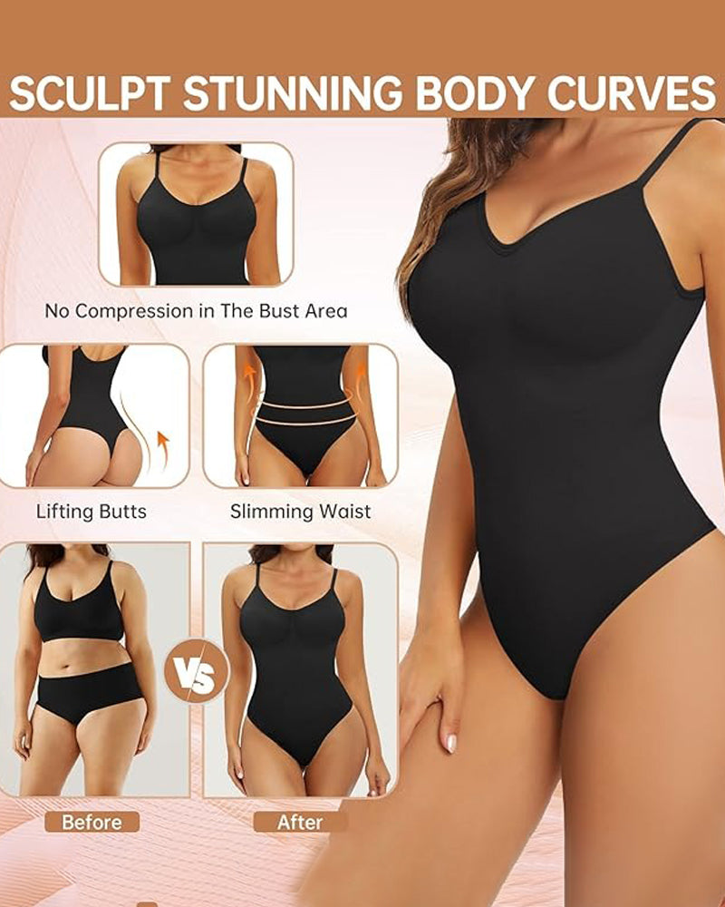 Top Body Shaper tipo Tank con Control de Abdomen, Sin Costuras, Cuello Redondo y Tanga