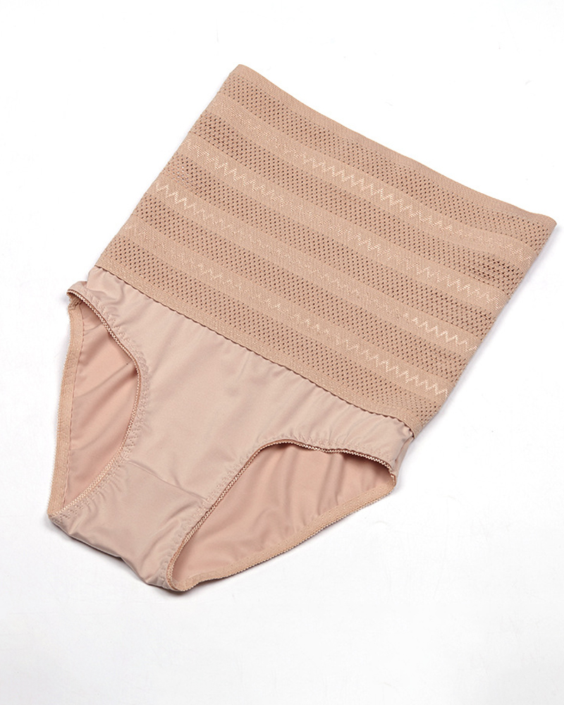 Panty Moldeador de Cintura Alta para Mujer con Estampado Chevron y Control de Abdomen, Braguitas de Malla