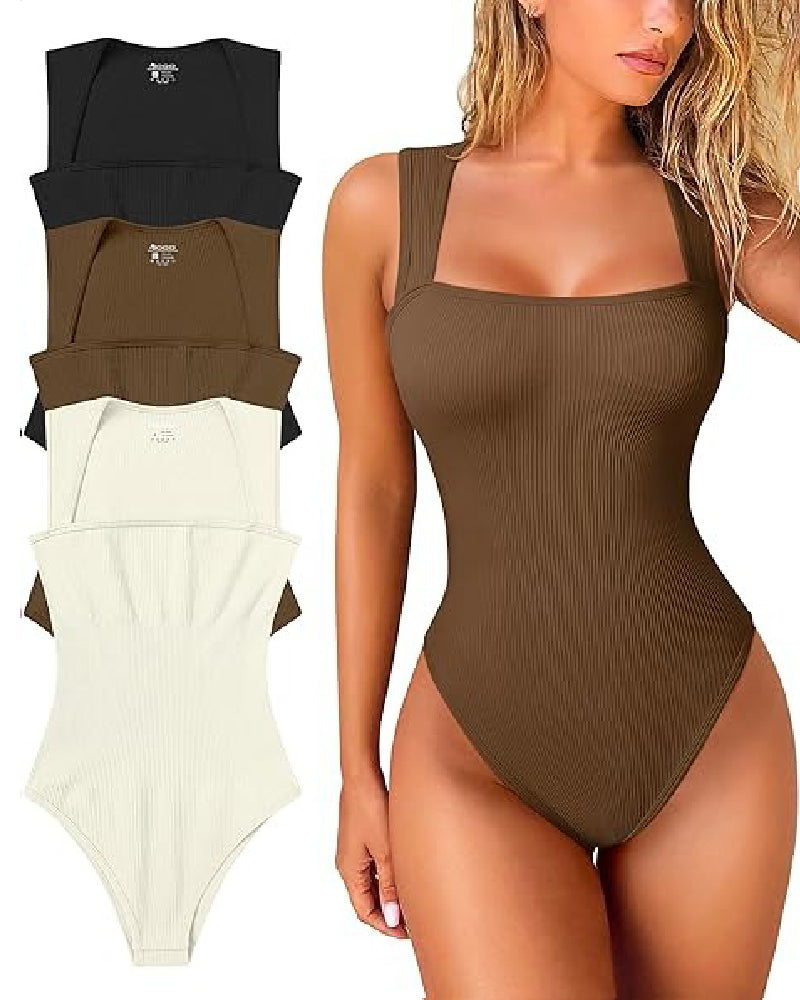 Shapshe® Body sin Mangas de Punto Acanalado Sin Costuras con Cuello Cuadrado y Control de Abdomen