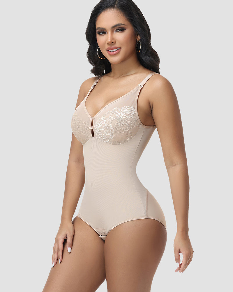 Shapshe® Body con Escote en V Profundo y Abertura en Forma de Ojal de Encaje