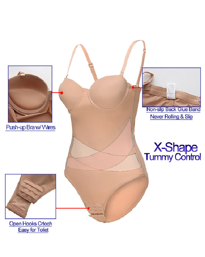 Body de Mujer Sin Tirantes con Sostén Incorporado y Control de Abdomen en Forma de X