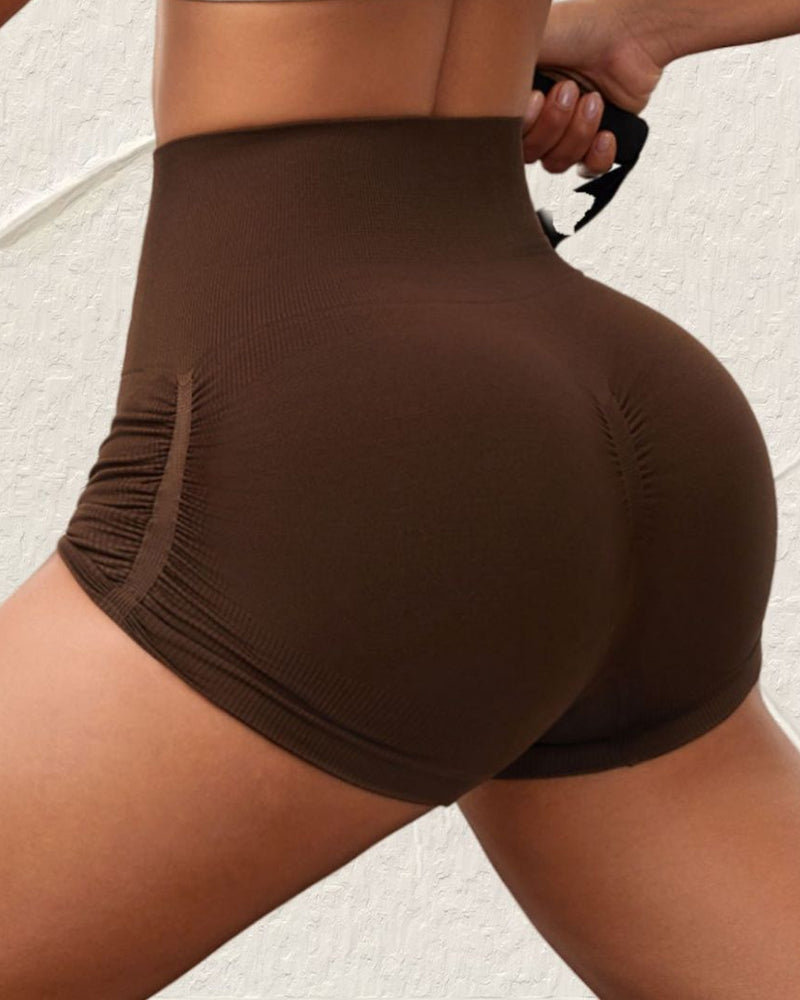 Shorts de Yoga de Cintura Alta con Cordón Lateral y Color Sólido Trenzado