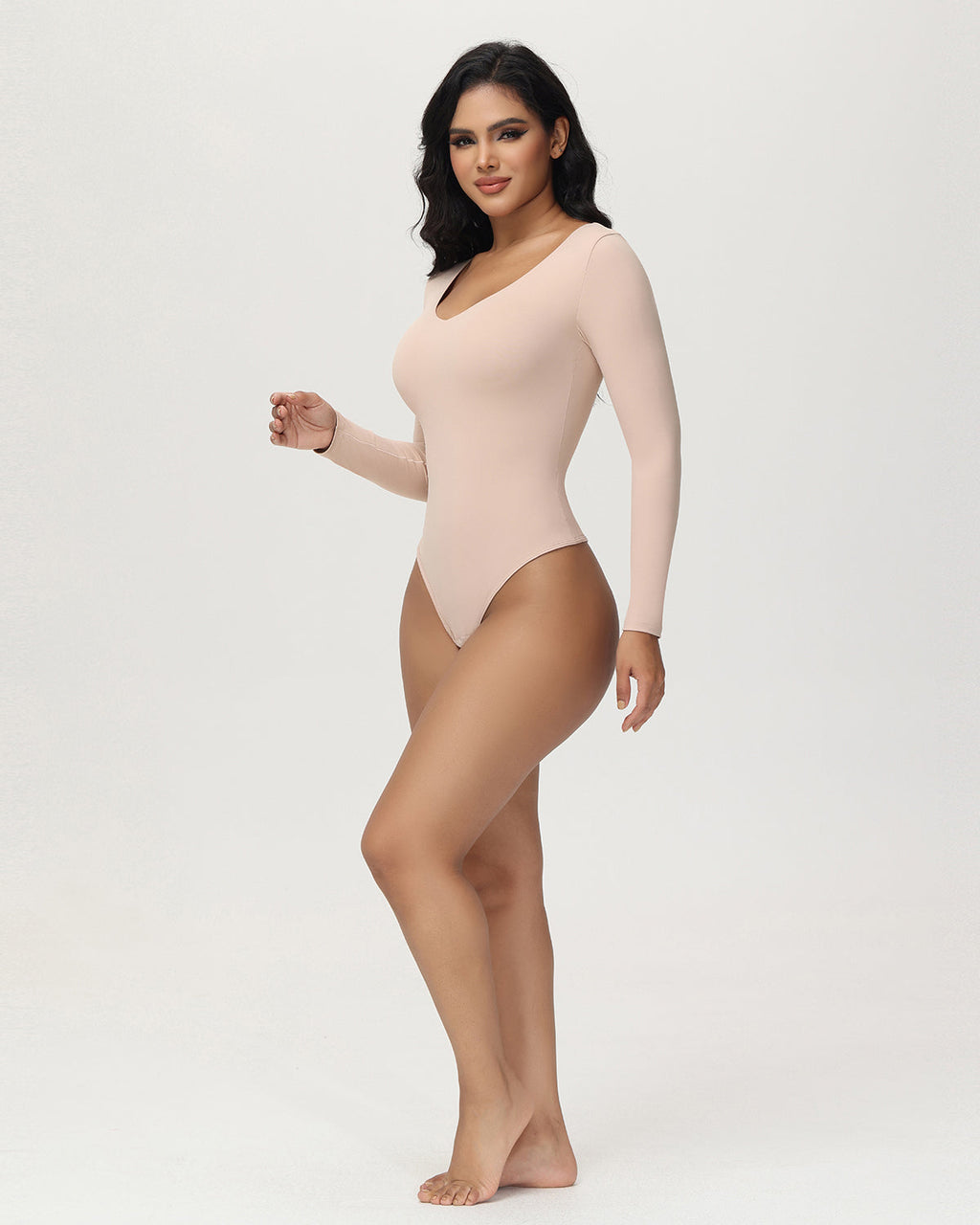 Shapshe® Bodysuits Femeninos Sin Costuras de Manga Larga con Escote en V, Control de Abdomen, Tanga, Moldeadores