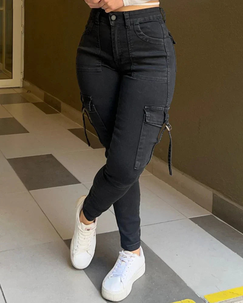Jeans Cargo Ajustados de Cintura Alta para Mujer Shapshe® con Levantamiento de Cadera y Bolsillos Grandes