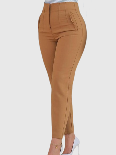 Pantalones de Mujer a Medida con Pliegues, Cintura Alta y Bolsillos Laterales, de 9 Puntos