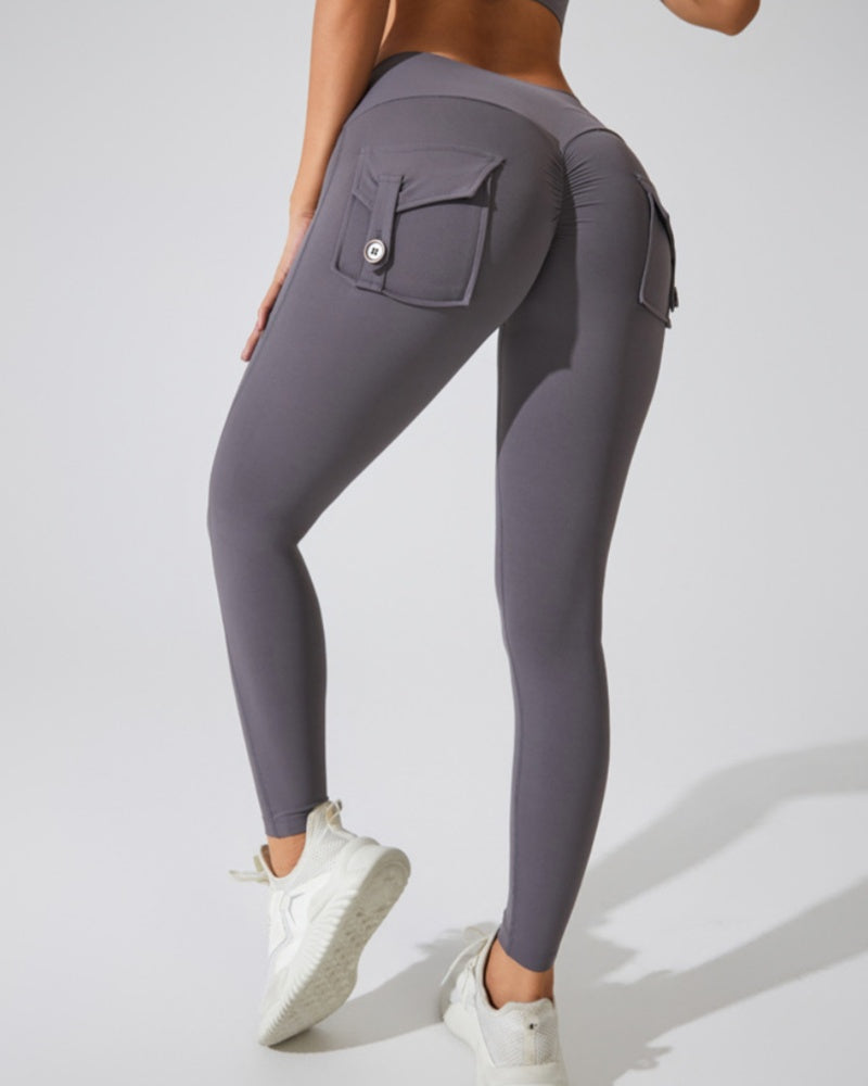 Leggings Deportivos Melocotón con Bolsillos Cargo