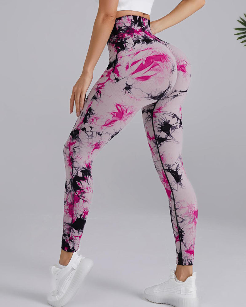 Pantalones de Yoga de Cintura Ancha con Estampado Tie Dye, Alta Elasticidad, Sin Costuras y Levantacola