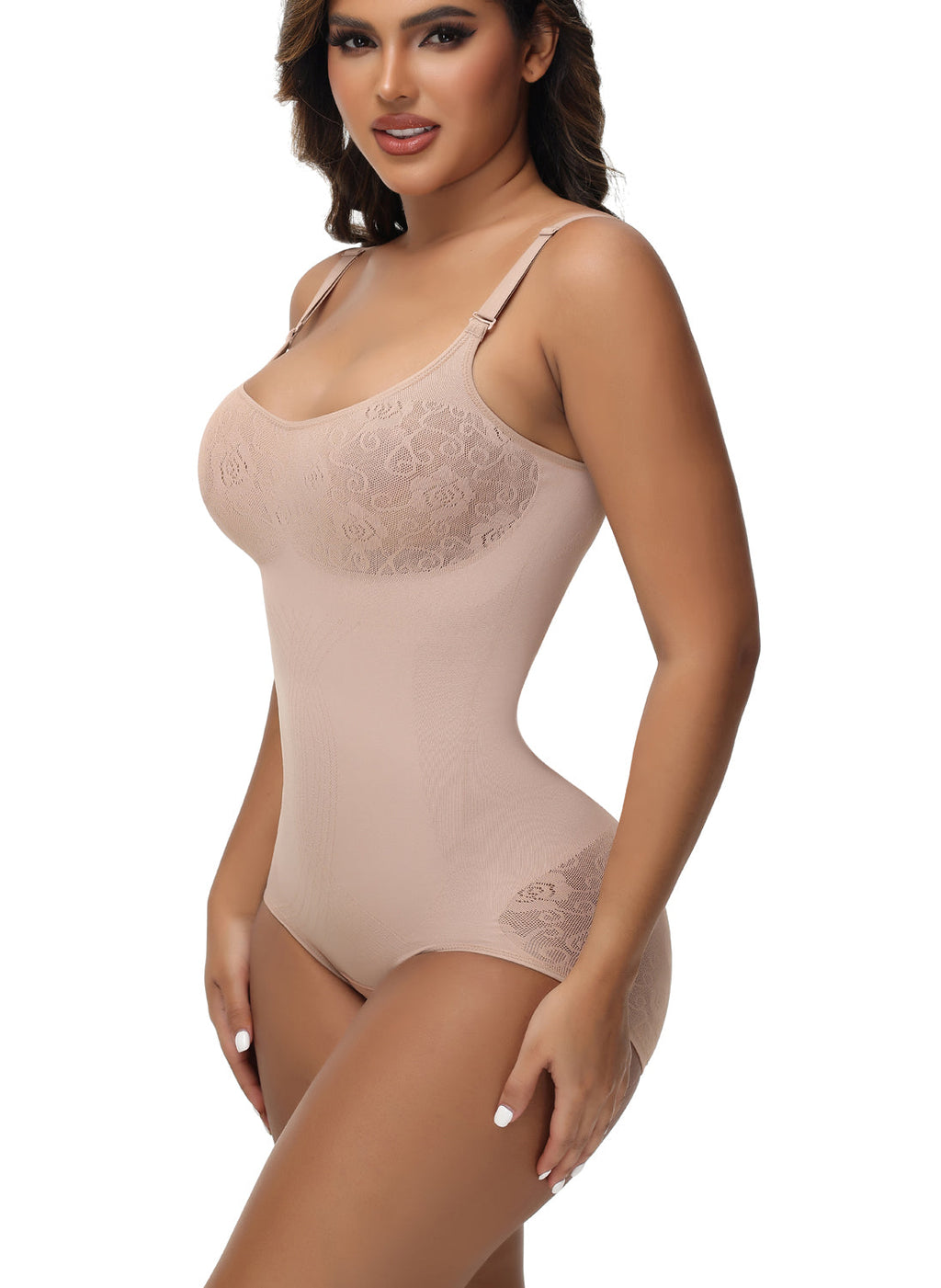 Shapshe® Body Moldeador Sexy Sin Costuras de Jacquard con Control de Abdomen y Tirantes Finos