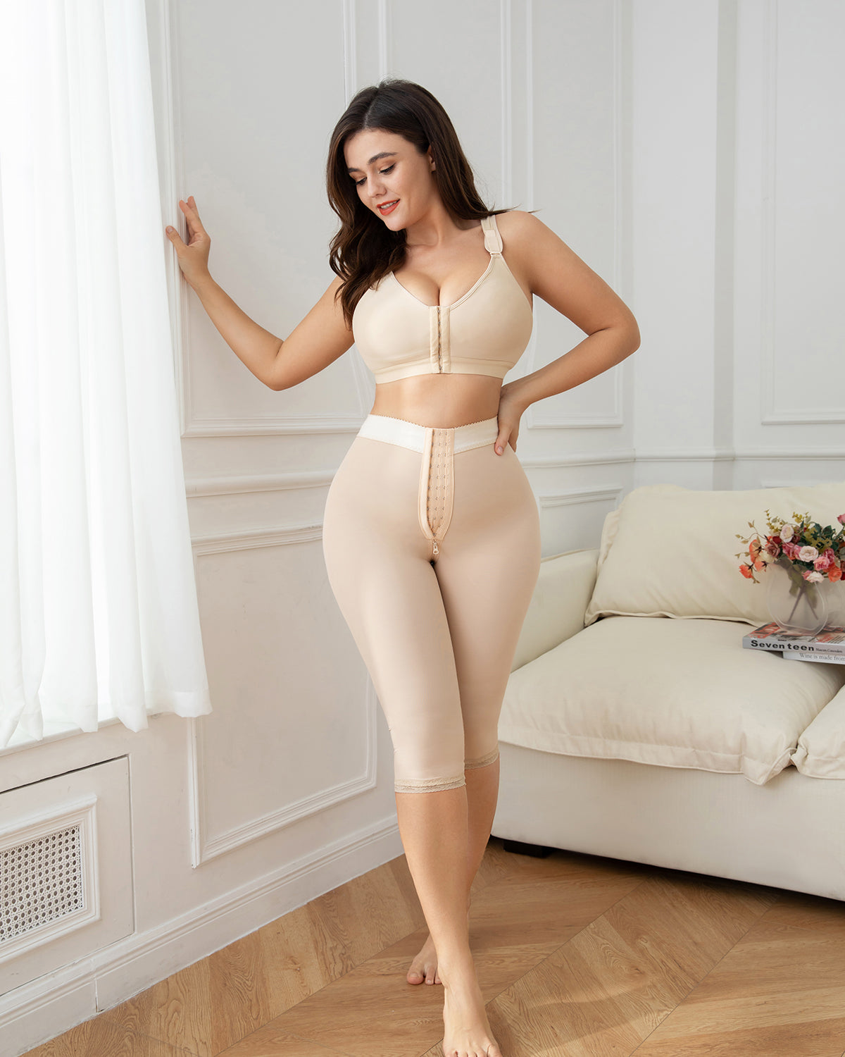 Shapshe® Panty Moldeador Control Abdomen Largo Hasta la Rodilla Moldeador de Muslos Leggings Beige