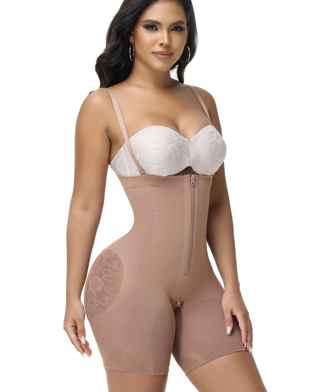 Shapshe® Shorts Moldeadores de Cintura Alta con Malla para Cadera y Cierre de Cremallera para Mujer