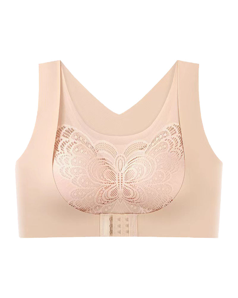 Sostén inalámbrico con copa push-up, broche frontal sin costuras, corrige la joroba