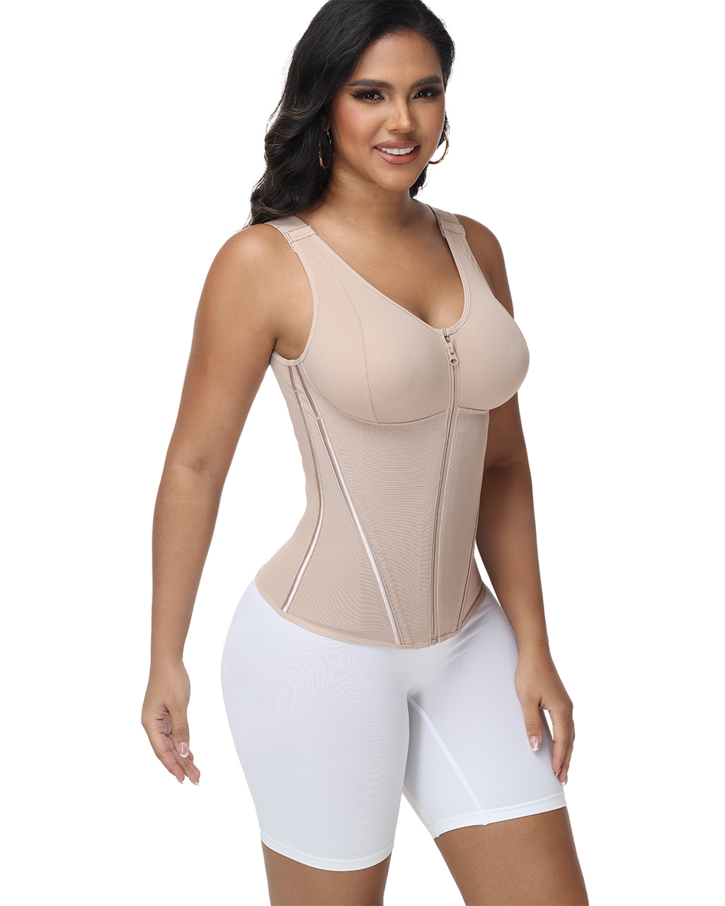 Chaleco Corset Shapshe® con Sostén Acolchado, Cremallera Frontal, Faja Moldeadora de Cintura