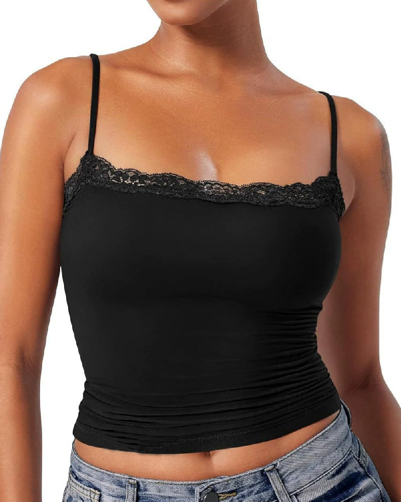 Sexy Lace Square Neck Shapewear Tank Top Sleeveless Camisole Basic Tops