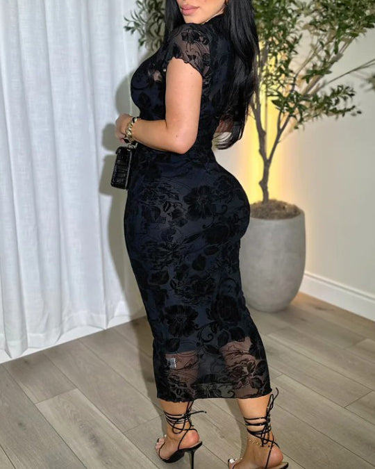 Vestido Bodycon Sexy de Malla Transparente para Mujer Shapshe® con Estampados Retro