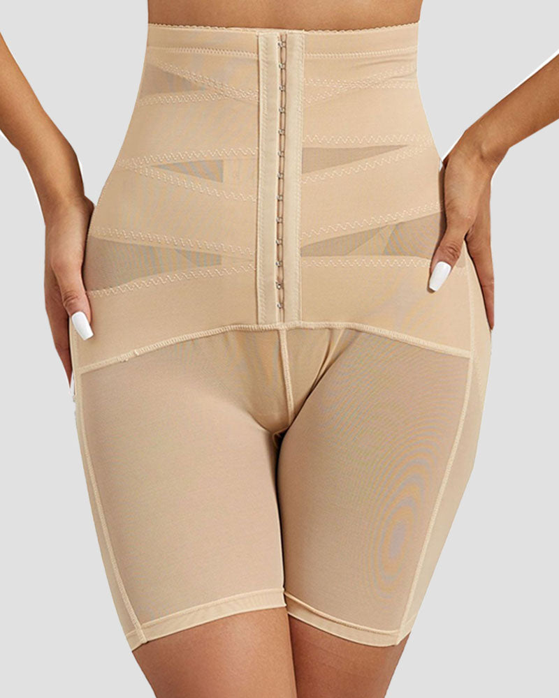Shorts moldeadores de malla elástica de cintura alta con hebilla ajustable