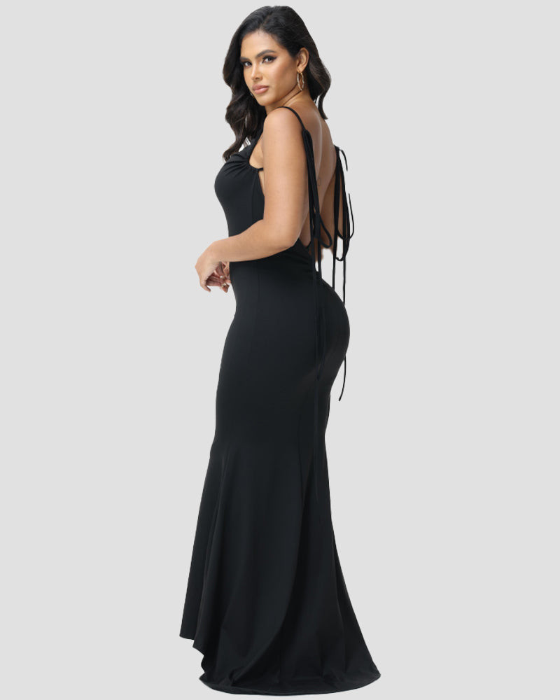 Vestido Maxi de Cola de Pescado para Mujer con Tirantes Finos y Espalda Descubierta Sexy