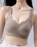 Thin Seamless Wireless Push-Up Fixed Cup Lettering Straps Bra