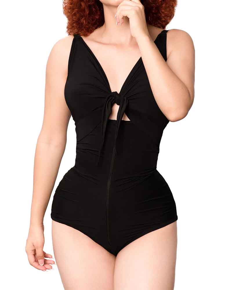 Traje de baño entero moldeador con control de abdomen y fruncido de cintura alta