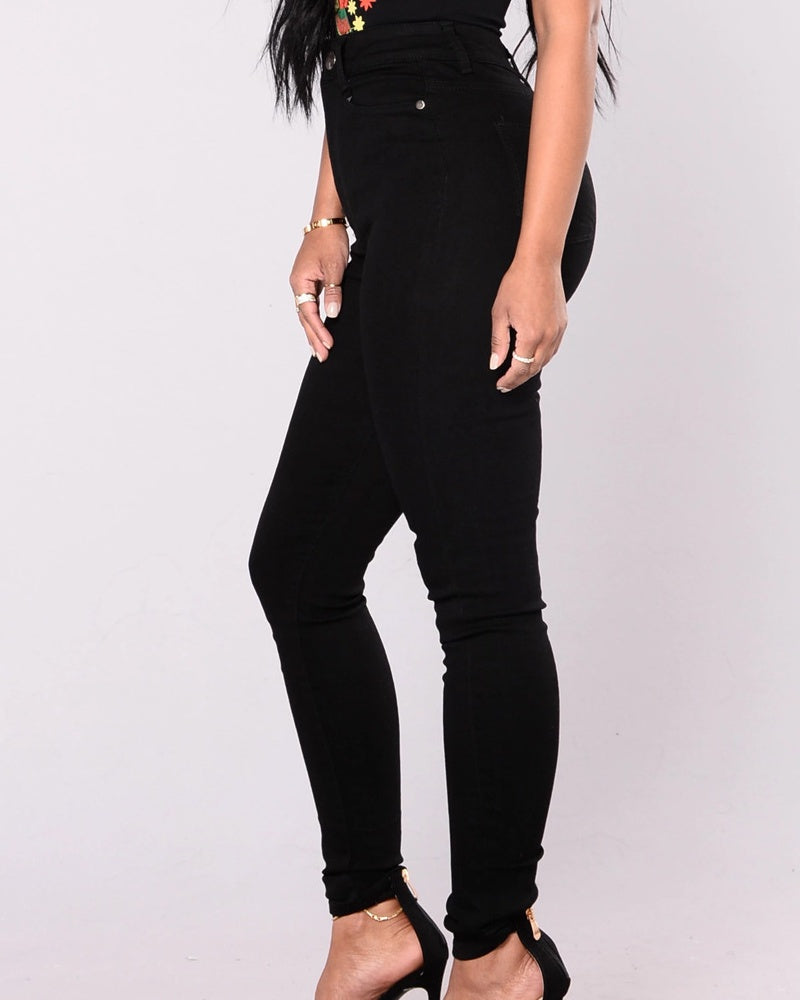 Jeans Ajustados de Cintura Alta con Control Elástico de Abdomen y Levantamiento de Cadera