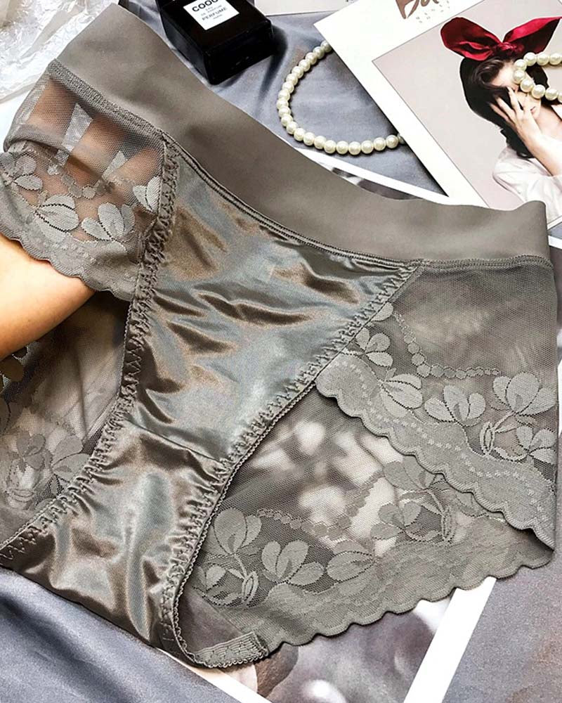 Pantalones de Cintura Alta con Encaje de Lujo Ligero de Satén Premium