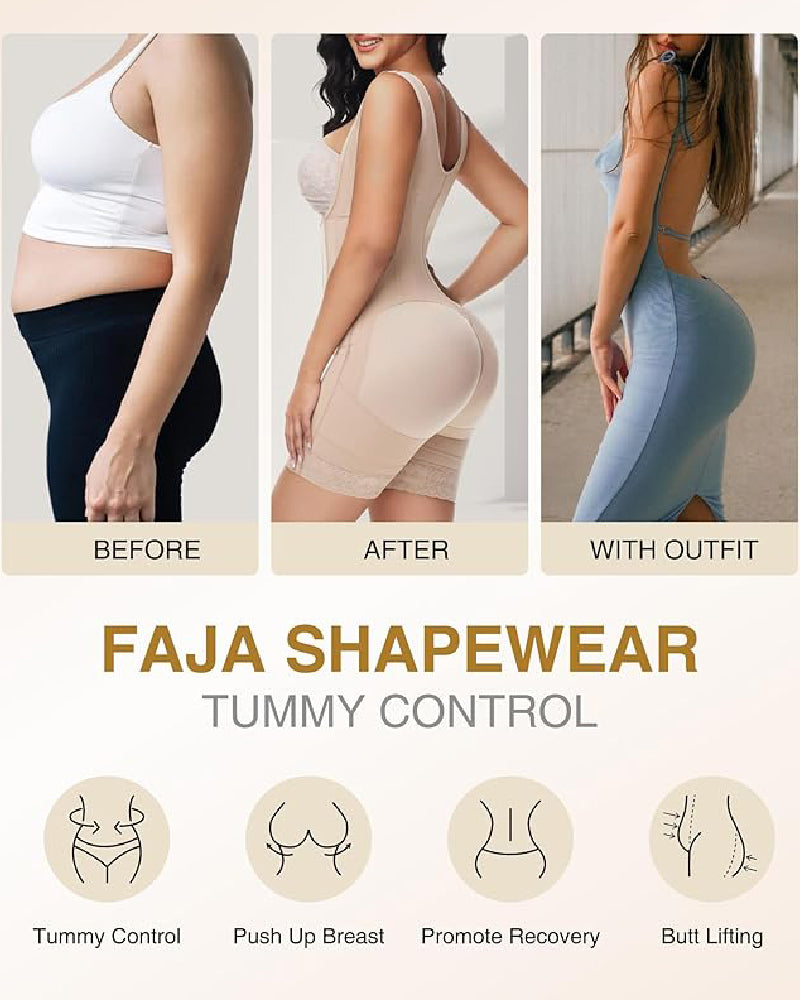 Shapshe® Faja de Alta Compresión con Cremallera Frontal hasta Media Muslo