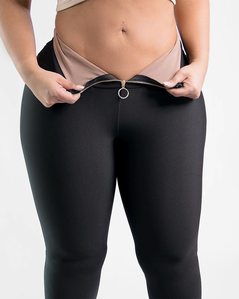 Shapshe® Leggings Negros Ajustados de Control Abdominal con Cierre y Levantamiento de Glúteos