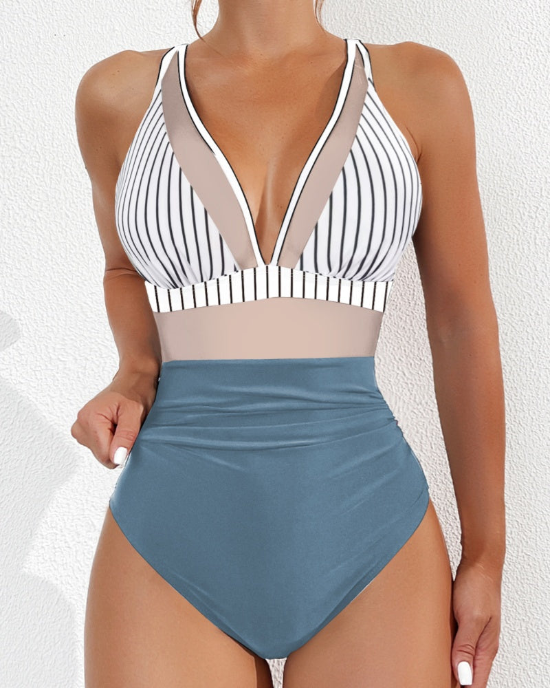 Sexy Deep V Mesh Backless One Piece Shapewear Swimsuit