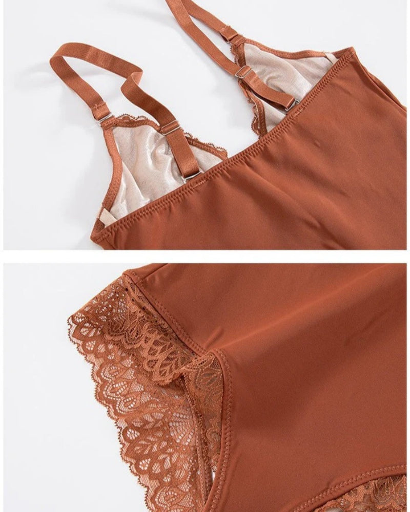 Body de Encaje Sexy con Escote Profundo en V