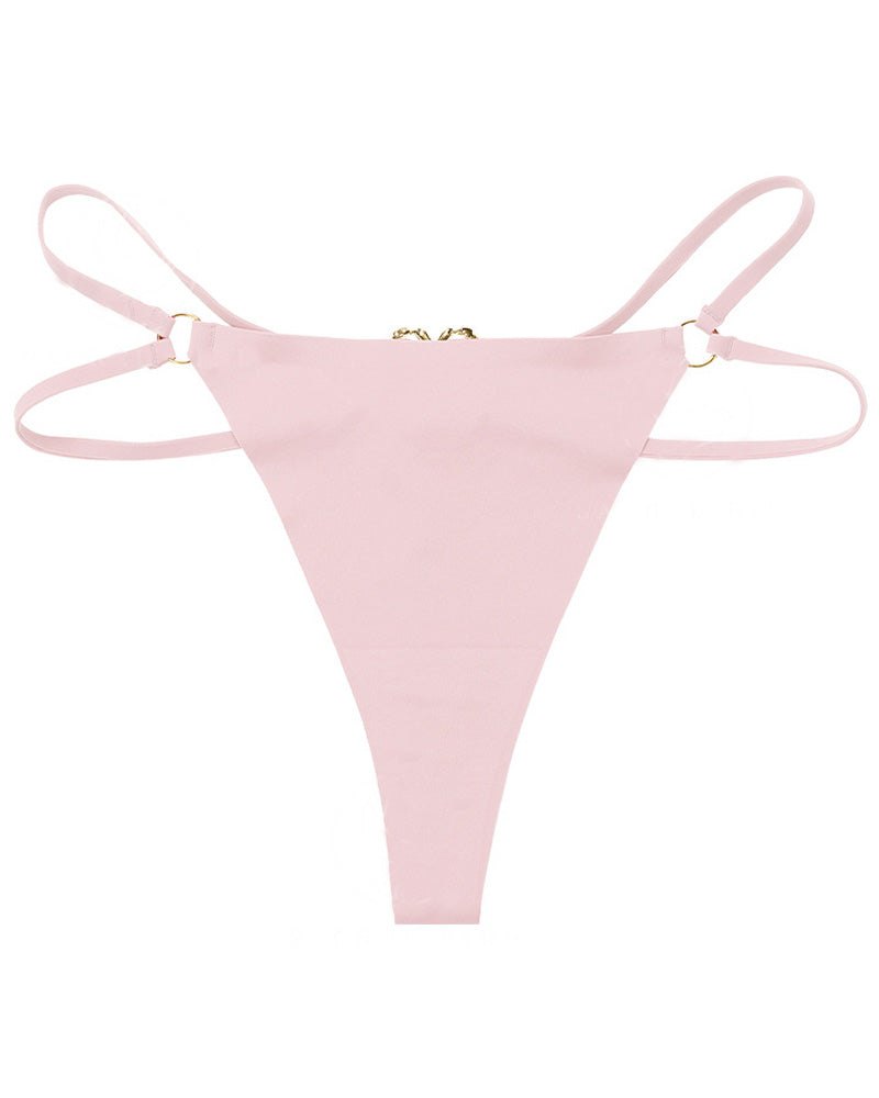 Tanga sin costuras para mujer, cintura baja, anillo metálico, sexy, ropa interior tentación T