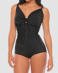 Traje de baño entero moldeador con control de abdomen y fruncido de cintura alta