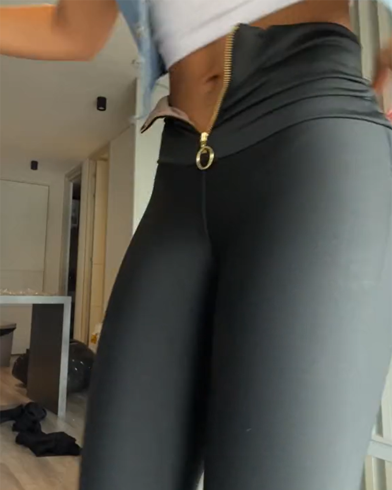 Shapshe® Leggings Negros Ajustados de Control Abdominal con Cierre y Levantamiento de Glúteos