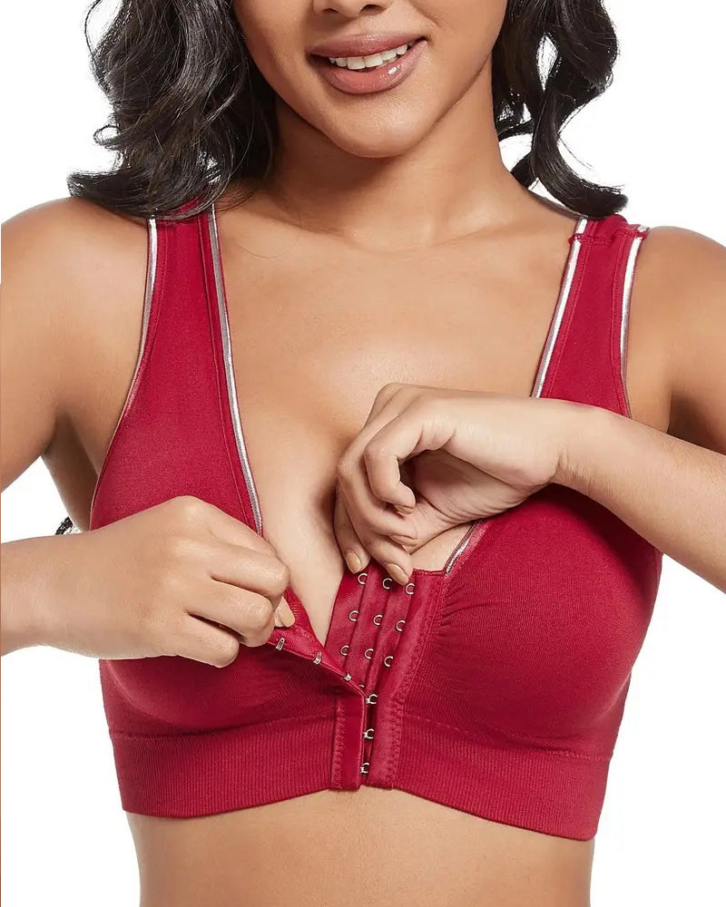 Sostén Deportivo Sin Aros para Mujer Talla Plus con Hebilla Frontal, Sólido, Transpirable y con Diseño Hueco