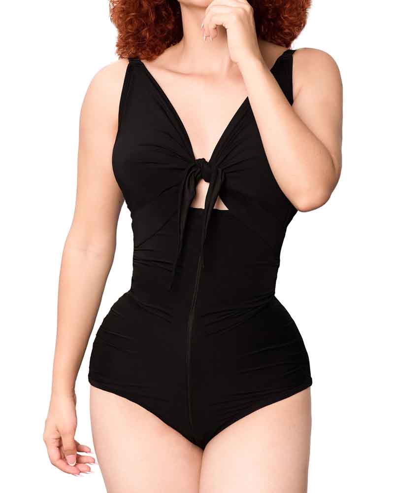 Traje de baño entero moldeador con control de abdomen y fruncido de cintura alta