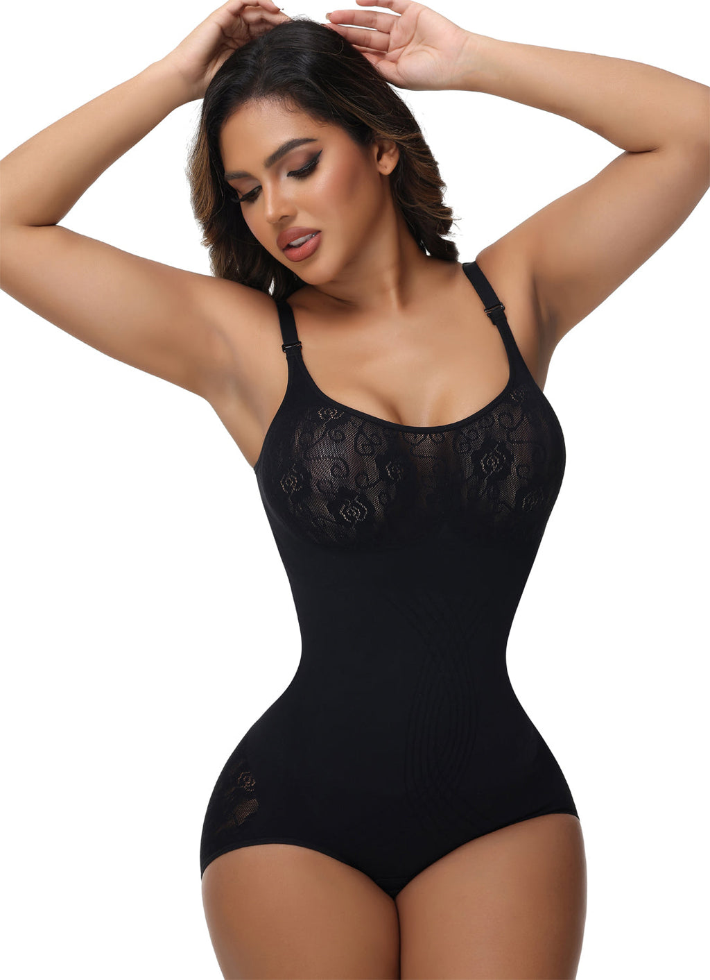 Shapshe® Body Moldeador Sexy Sin Costuras de Jacquard con Control de Abdomen y Tirantes Finos