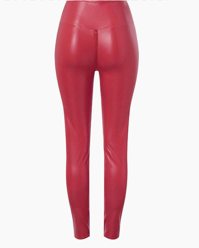 Pantalones de cuero PU con cremallera en la entrepierna para mujeres curvilíneas