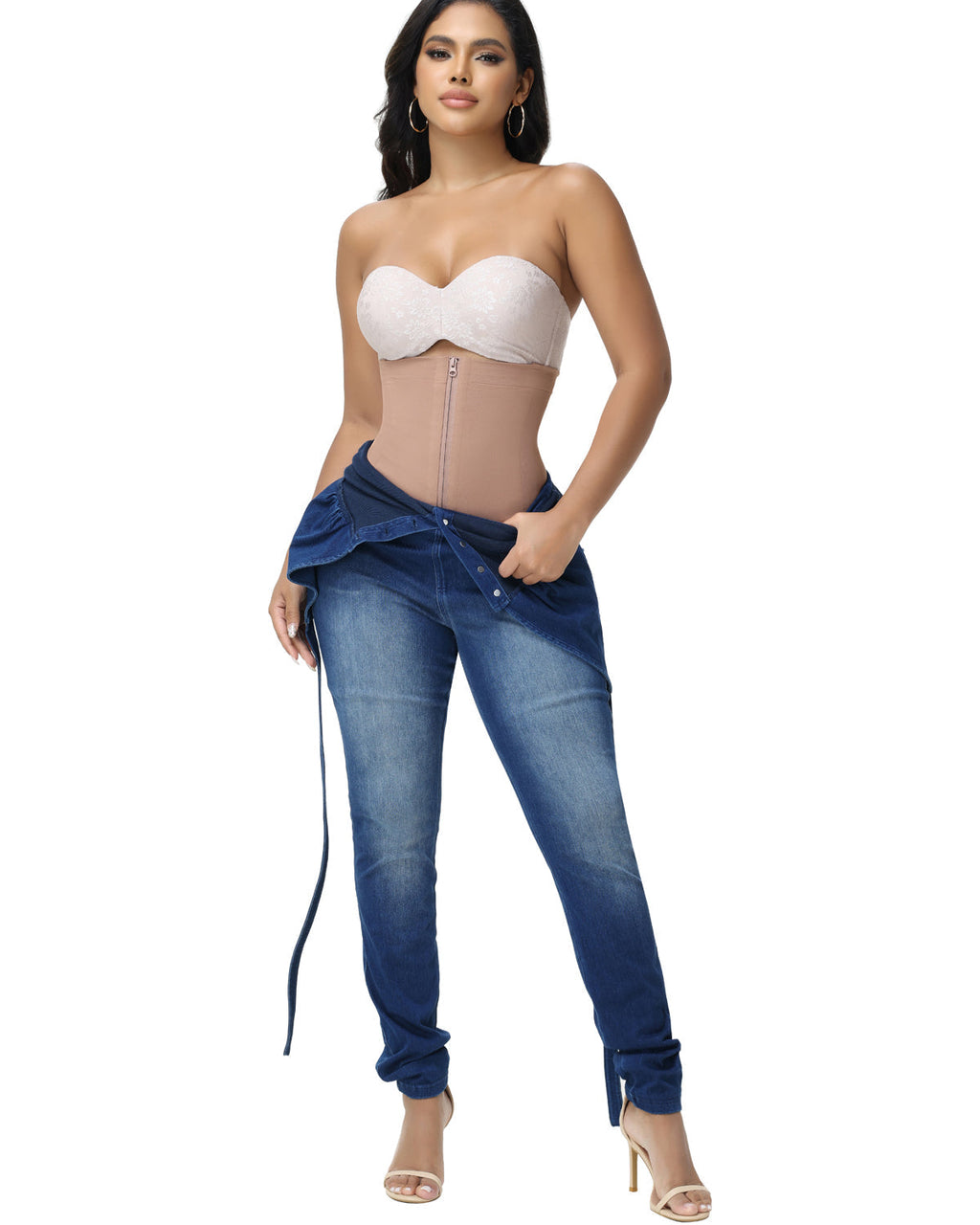 Shapshe® Shorts Moldeadores de Cintura Alta con Malla para Cadera y Cierre de Cremallera para Mujer