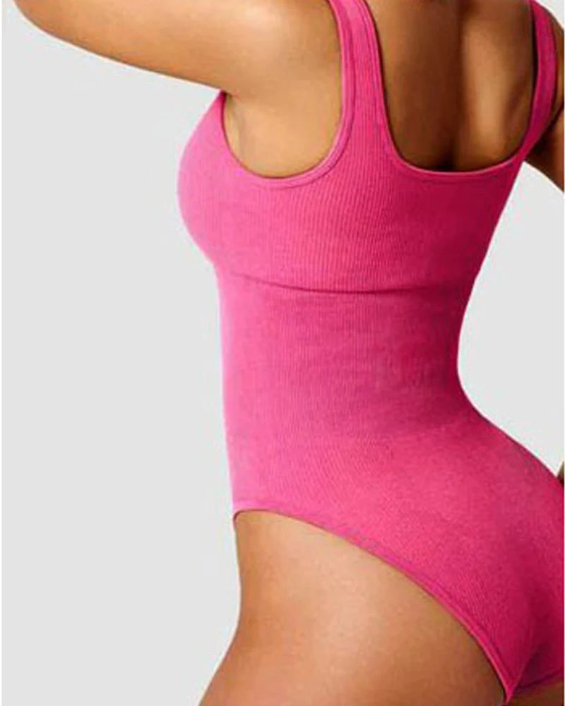 Body de Moldeador Femenino Sexy Sin Mangas con Cuello Cuadrado y Diseño Acanalado