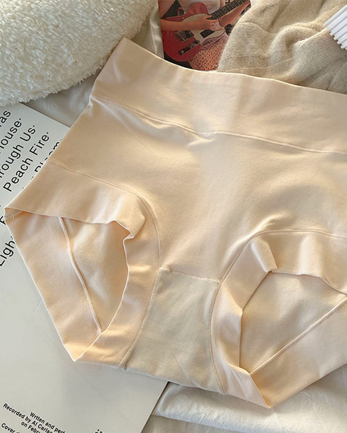 Calzones Femeninos de Algodón de Fibra Larga, Sólidos, de Cintura Alta con Control de Abdomen