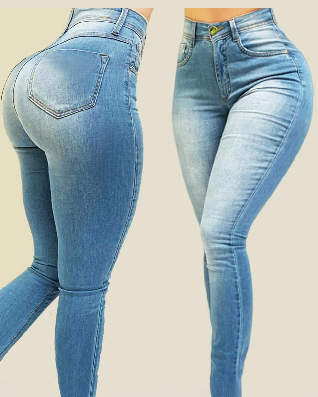 Jeans ajustados moldeadores elásticos de tiro alto para mujer con efecto push up