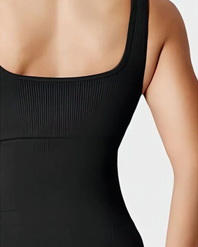 Body de Moldeador Femenino Sexy Sin Mangas con Cuello Cuadrado y Diseño Acanalado