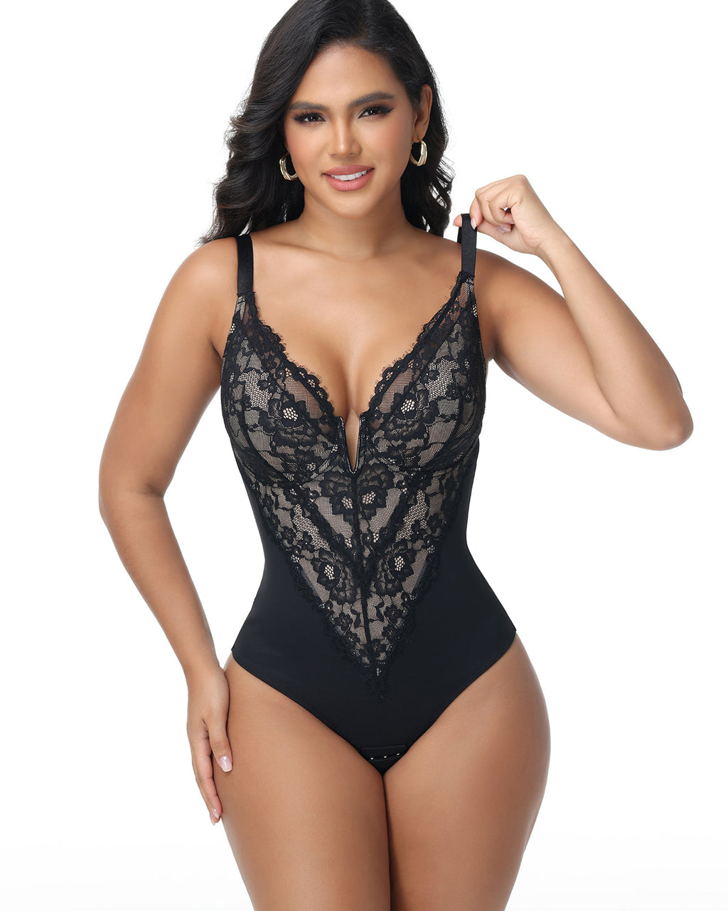 Shapshe® Body moldeador sexy con escote profundo y encaje, con cierre de gancho en la entrepierna