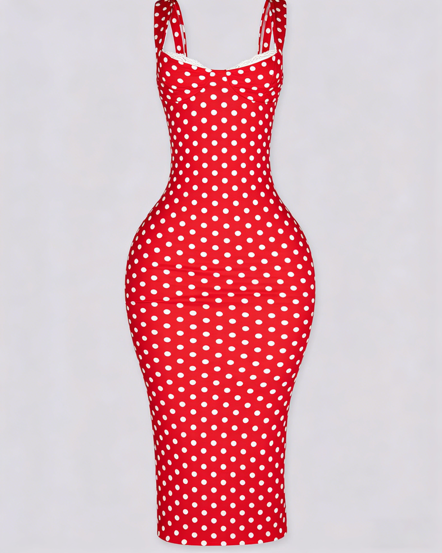 Vestido Maxi Clásico de Lunares para Mujer, Ajustado, Elástico y Sexy