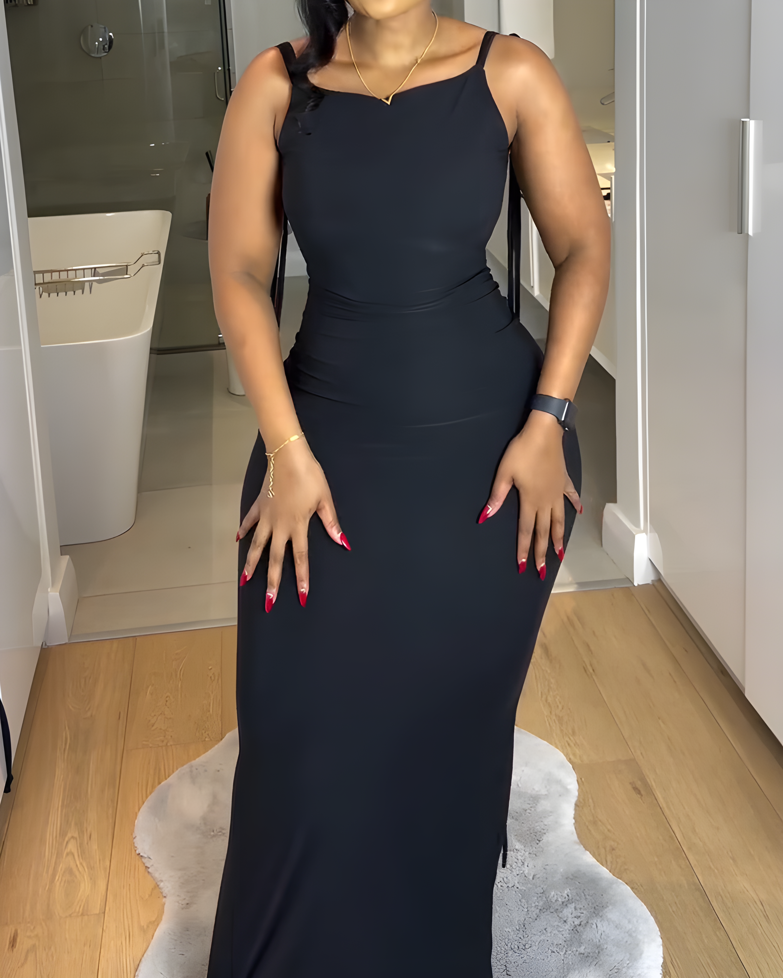 Vestido Maxi de Cola de Pescado para Mujer con Tirantes Finos y Espalda Descubierta Sexy