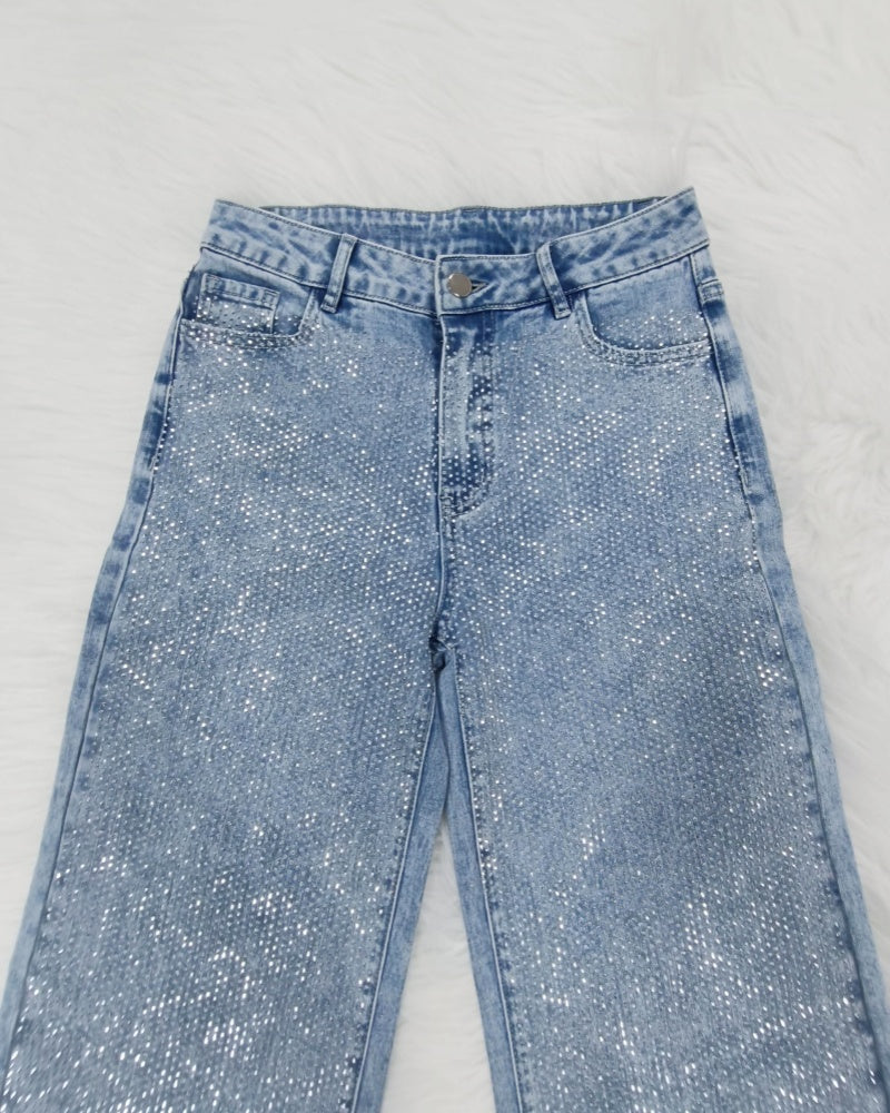 Jeans de pierna ancha versátiles de moda para mujer Shapshe® con pedrería